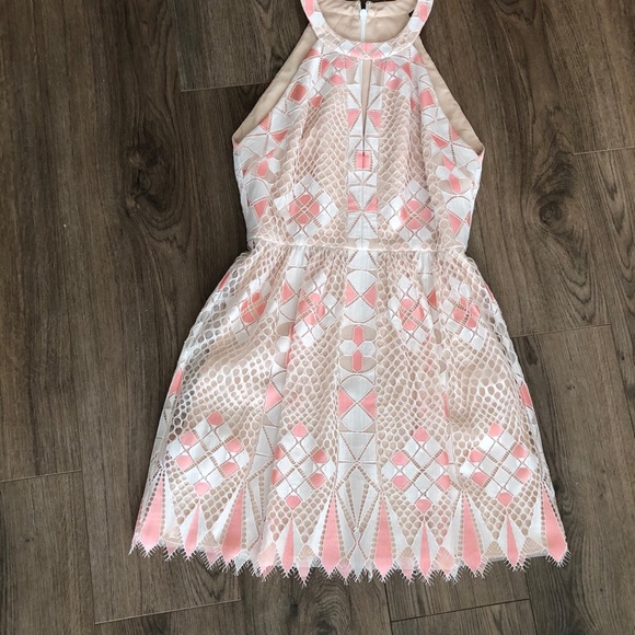 BCBG Megyn Geometric Lace Halter Dress - Picture 3 of 5